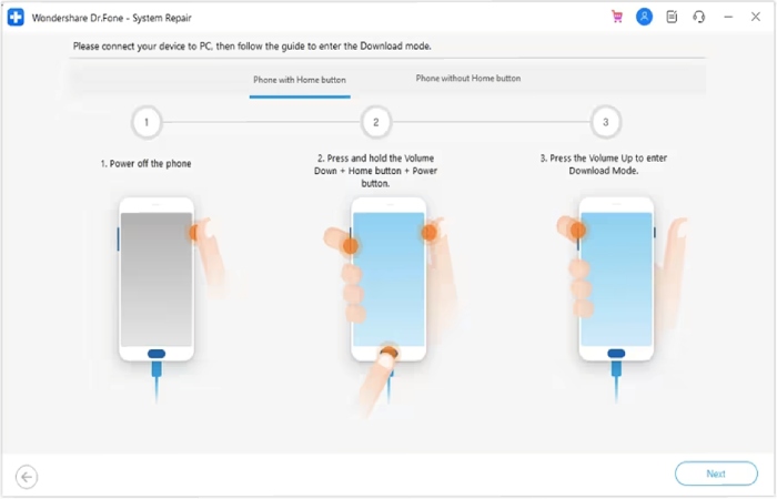 Put the Android phone in download mode using the guide provided on your screen.